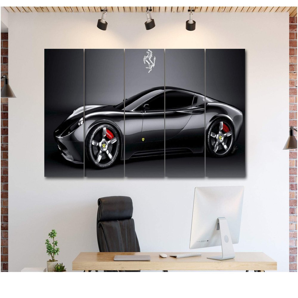5 Piece Luxury Canvas Posters of Sports Cars Supercar Exotic Luxury Modern Wall Art Decor (5 Piece Medium, FERRARI)