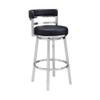 Armen Living Madrid 30" Seat Height Swivel Modern Black Faux Leather and Brushed Stainless Steel Bar Stool for Kitchen Island Counter view 1