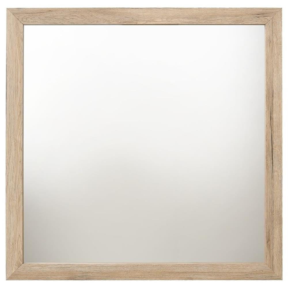Acme Furniture Miquell 40" Square Wood Frame Bedroom Mirror in Rustic Natural