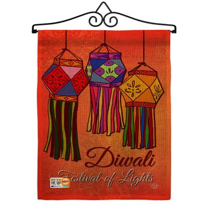 Festival Of Lights Burlap Garden Flag Set Wall Hanger Celebration Diwali Deepavali Hindus Religious Small Decorative Gift Yard House Banner Double-Sided Made In USA 13 X 18.5