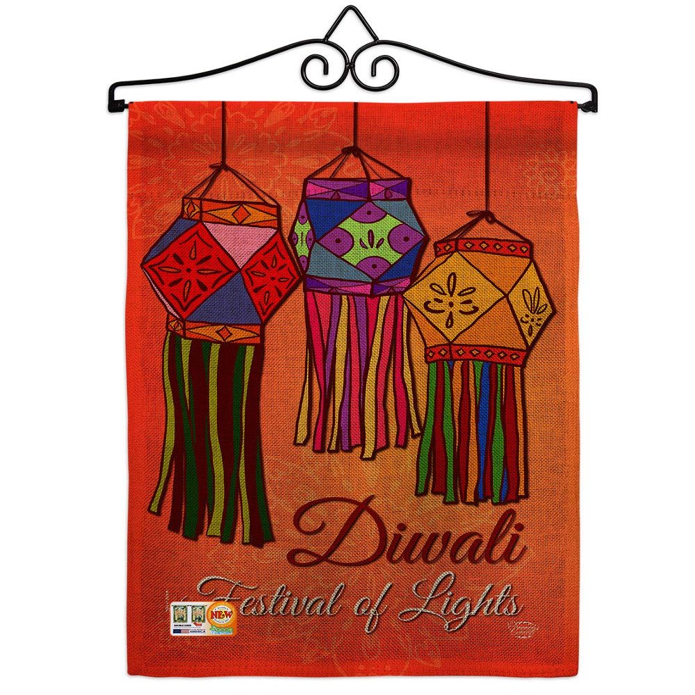 Festival Of Lights Burlap Garden Flag Set Wall Hanger Celebration Diwali Deepavali Hindus Religious Small Decorative Gift Yard House Banner Double-Sided Made In USA 13 X 18.5
