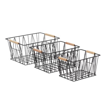 Amazon Basics Stackable Rectangular Wire Storage Baskets for Closet Organization, Set of 3, Multipurpose Home Organizer, Black