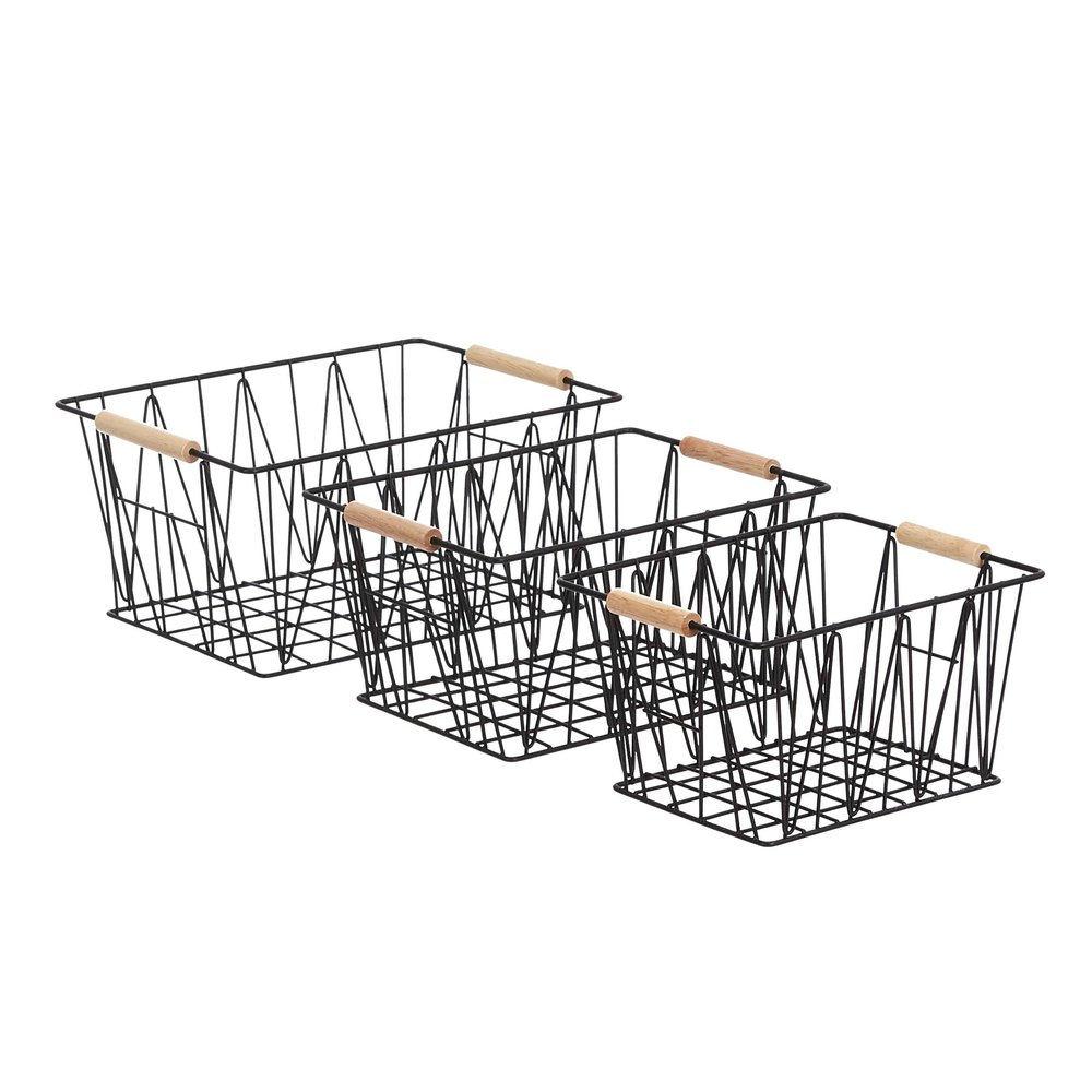 Amazon Basics Stackable Rectangular Wire Storage Baskets for Closet Organization, Set of 3, Multipurpose Home Organizer, Black