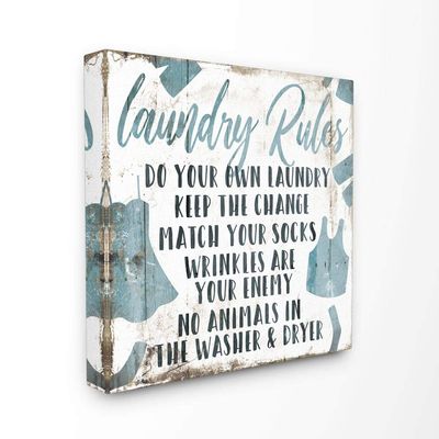 Stupell Industries Laundry Rules Bathroom Wood Textured Blue Word Design
