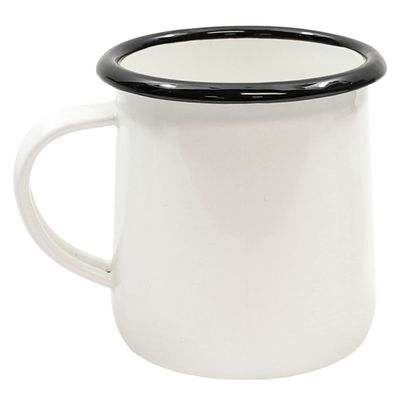 TableCraft 80009 Enamel Mug, Enamelware Collection, White with Black Rim, Porcelain Over Steel, Classic Vintage Style, Dishwasher Safe, Oven and Freezer Safe, Camping, RV, Home Use, 12 oz