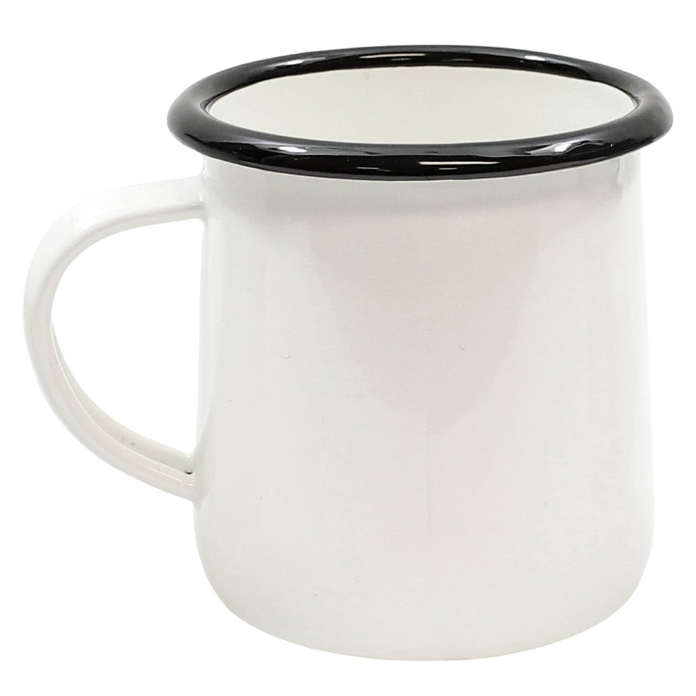 TableCraft 80009 Enamel Mug, Enamelware Collection, White with Black Rim, Porcelain Over Steel, Classic Vintage Style, Dishwasher Safe, Oven and Freezer Safe, Camping, RV, Home Use, 12 oz