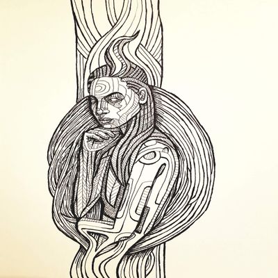 The Woods - Original Ballpoint Pen and Ink Drawing Art for Home and Office Wall Decor on Tinted Paper. SINGLE PIECE ONLY. THIS IS NOT A PRINT. Size: 8.5 x 11 inches.