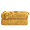 100% Cotton Navy Blue Cable Knit Throw Blanket with Bonus Laundering Bag - Large Thick, 2.5 Pounds,Extra Cozy, Machine Washable, Comfortable Home Decor (Mustard Yellow Stripe Pattern, 60"x80") view 1