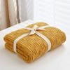 100% Cotton Navy Blue Cable Knit Throw Blanket with Bonus Laundering Bag - Large Thick, 2.5 Pounds,Extra Cozy, Machine Washable, Comfortable Home Decor (Mustard Yellow Stripe Pattern, 60"x80") view 2