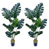AMERIQUE Pair Gorgeous 4 Feet Tropical Monstera Palm Artificial Plant Tree with Nursery Pot, Real Touch Technology, with UV Protection, Green, 2 view 1