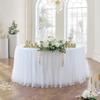 108in White Tulle Table Skirts for Rectangle Tables 8/6/4ft, 2-Layer Gold Grim Ruffle Tulle Tutu Cloth Table Skirt 9ft Long for Wedding Birthday Party Baby Shower Cake Dessert Tables(No Table Cover) view 2