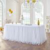 108in White Tulle Table Skirts for Rectangle Tables 8/6/4ft, 2-Layer Gold Grim Ruffle Tulle Tutu Cloth Table Skirt 9ft Long for Wedding Birthday Party Baby Shower Cake Dessert Tables(No Table Cover) view 3
