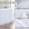 108in White Tulle Table Skirts for Rectangle Tables 8/6/4ft, 2-Layer Gold Grim Ruffle Tulle Tutu Cloth Table Skirt 9ft Long for Wedding Birthday Party Baby Shower Cake Dessert Tables(No Table Cover) view 4