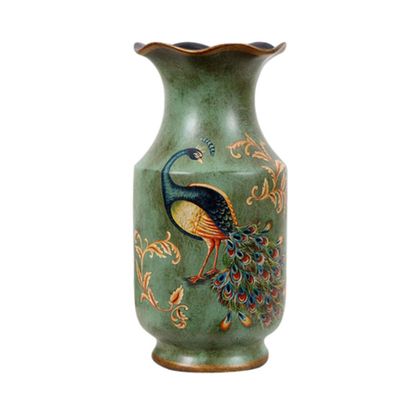FixtureDisplays Porcelain Vase Peacock Decor Vase Vintage Look Vase China Vase Ceramic Vase 13" 15007