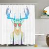 Ambesonne Antlers Shower Curtain, Illustration of Deer Dressed up Like Cool Hipster Fashion Creative Fun Animal, Cloth Fabric Bathroom Decor Set with Hooks, 69" W x 84" L, Blue White view 1
