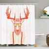 Ambesonne Antlers Shower Curtain, Illustration of Deer Dressed up Like Cool Hipster Fashion Creative Fun Animal, Cloth Fabric Bathroom Decor Set with Hooks, 69" W x 84" L, Orange White view 1