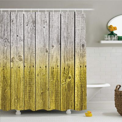 Ambesonne Rustic Shower Curtain, Wood Panels Background with Digital Tones Effect Country House Image, Cloth Fabric Bathroom Decor Set with Hooks, 69" W x 75" L, Pineapple Grey
