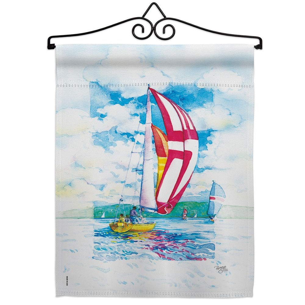 Breeze Decor Sailboats Garden Flag Set Wall Hanger Sports Sailing Boat Lake Dock Nautical Entertainment Activity Physical Small Decorative Gift Yard House Banner Double-Sided Made in USA 13 X 18.5