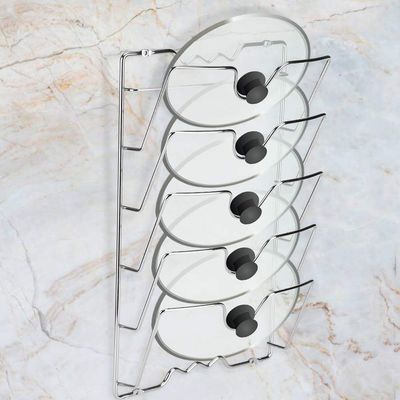 5-Tiers Pot Lid Rack, Wall Mount Pot Lid Holder Multi Tiers Pan Lid Holder Cabinet Door Storage Rack Cookware Stand Holder , For Home Kitchen Cabinet Pantry