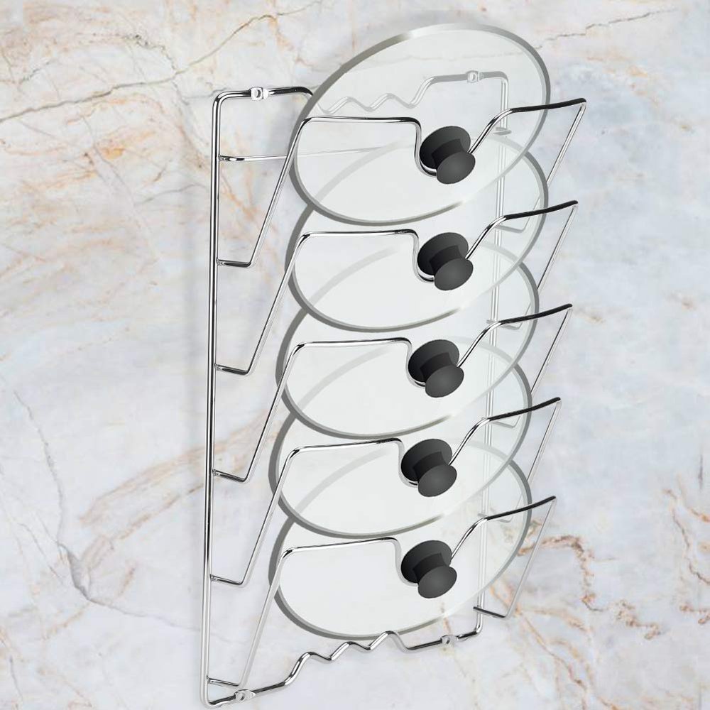 5-Tiers Pot Lid Rack, Wall Mount Pot Lid Holder Multi Tiers Pan Lid Holder Cabinet Door Storage Rack Cookware Stand Holder , For Home Kitchen Cabinet Pantry