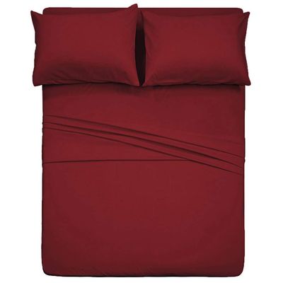 HR Luxury Linen 4 PC Bedding Sheet Set 8" Deep Pocket 400 TC 100% Cotton for RV- Trucks, Campers, Airstream, Bus, Boat and motorhomes Easy to fit in RV-Mattress Solid - Short Queen (60"x75") Burgundy