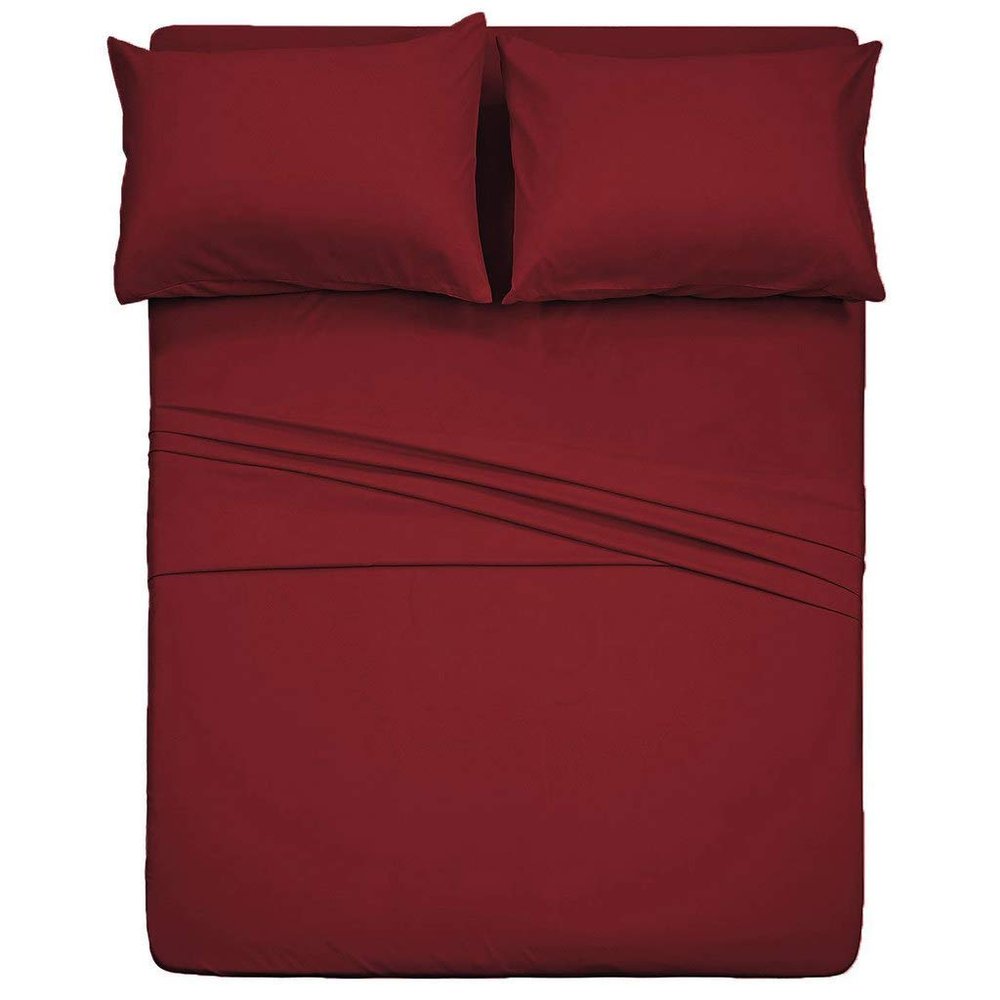 HR Luxury Linen 4 PC Bedding Sheet Set 8" Deep Pocket 400 TC 100% Cotton for RV- Trucks, Campers, Airstream, Bus, Boat and motorhomes Easy to fit in RV-Mattress Solid - Short Queen (60"x75") Burgundy