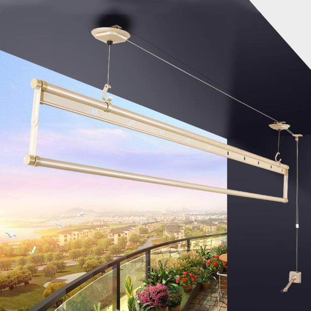 Drying Rack Ceiling Mounted Small Balcony Pulley Single Rod Lifting Airer Dryer Aluminum Alloy Hand-Held 200 Cm