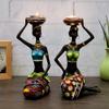 2 Pack African Women Sculpture,8.5in Black Tribal Lady Figure Figurine Candle Holder African American Women Statue Collectible Art Crafts Home Centerpieces Tabletop Ornaments Decoration Candleholder view 1
