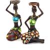 2 Pack African Women Sculpture,8.5in Black Tribal Lady Figure Figurine Candle Holder African American Women Statue Collectible Art Crafts Home Centerpieces Tabletop Ornaments Decoration Candleholder view 3