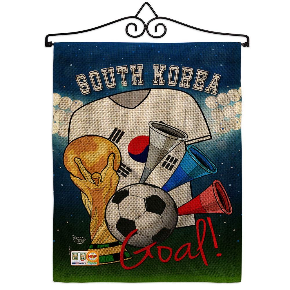 World Cup South Korea Soccer Garden Flag Set Wall Hanger Sports Game Goal Ball Football Entertainment Activity Physical Small Decorative Gift Yard House Banner Double-Sided Made In USA 13 X 18.5