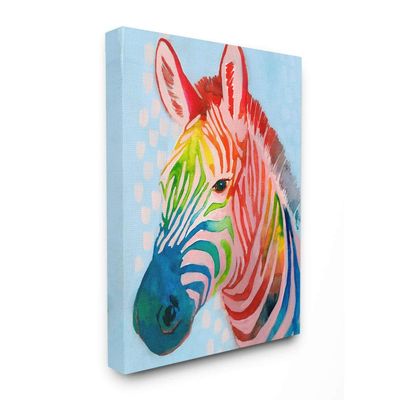 Stupell Industries Abstract Zebra Animal Rainbow Blue Drawing Canvas Wall Art, 36 x 48, Multi-Color