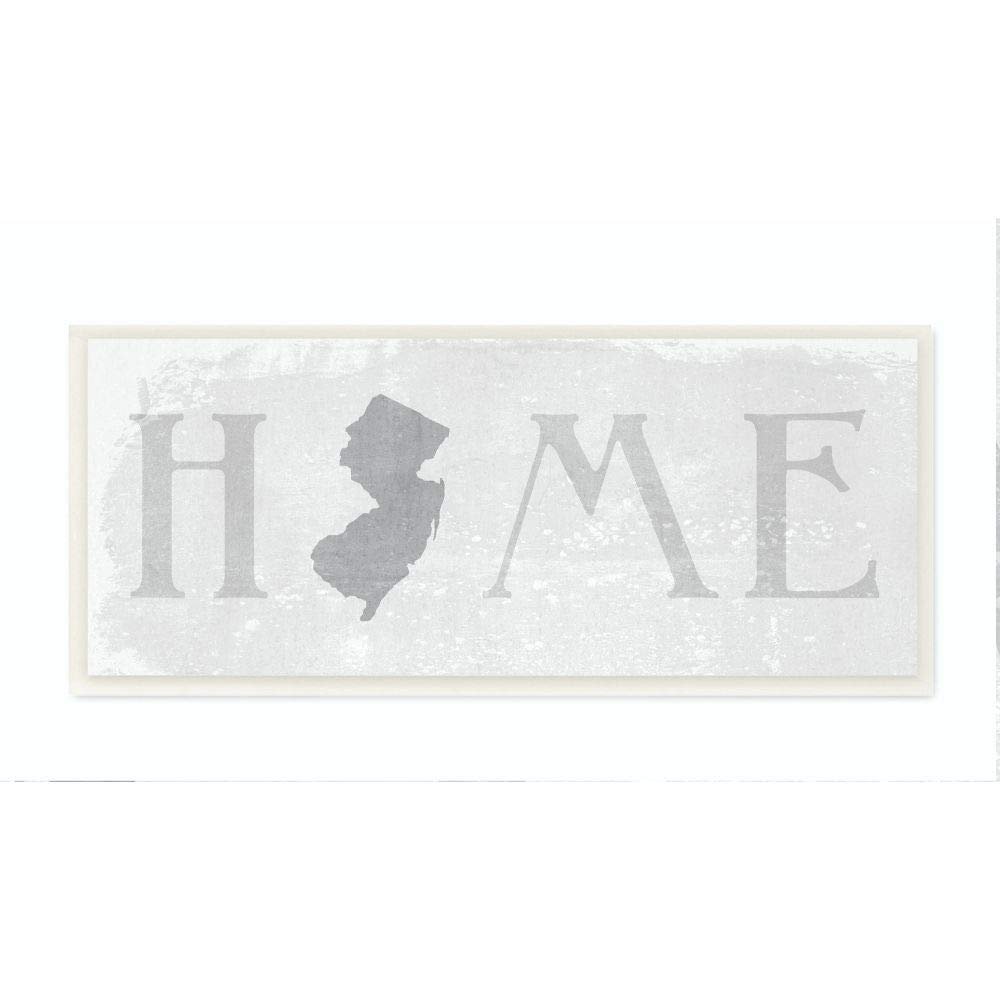 Stupell Industries New Jersey Home State Map Grey Neutral Textured Word Design Wall Plaque Art by Daphne Polselli, 7 x 0.5 x 17, Multi-Color