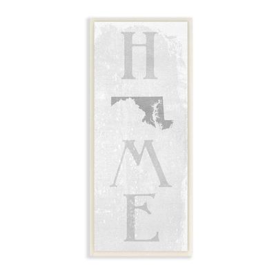 Stupell Industries Maryland Home State Map Grey Textured Word Design Wall Plaque Art by Daphne Polselli, 7 x 0.5 x 17, Multi-Color
