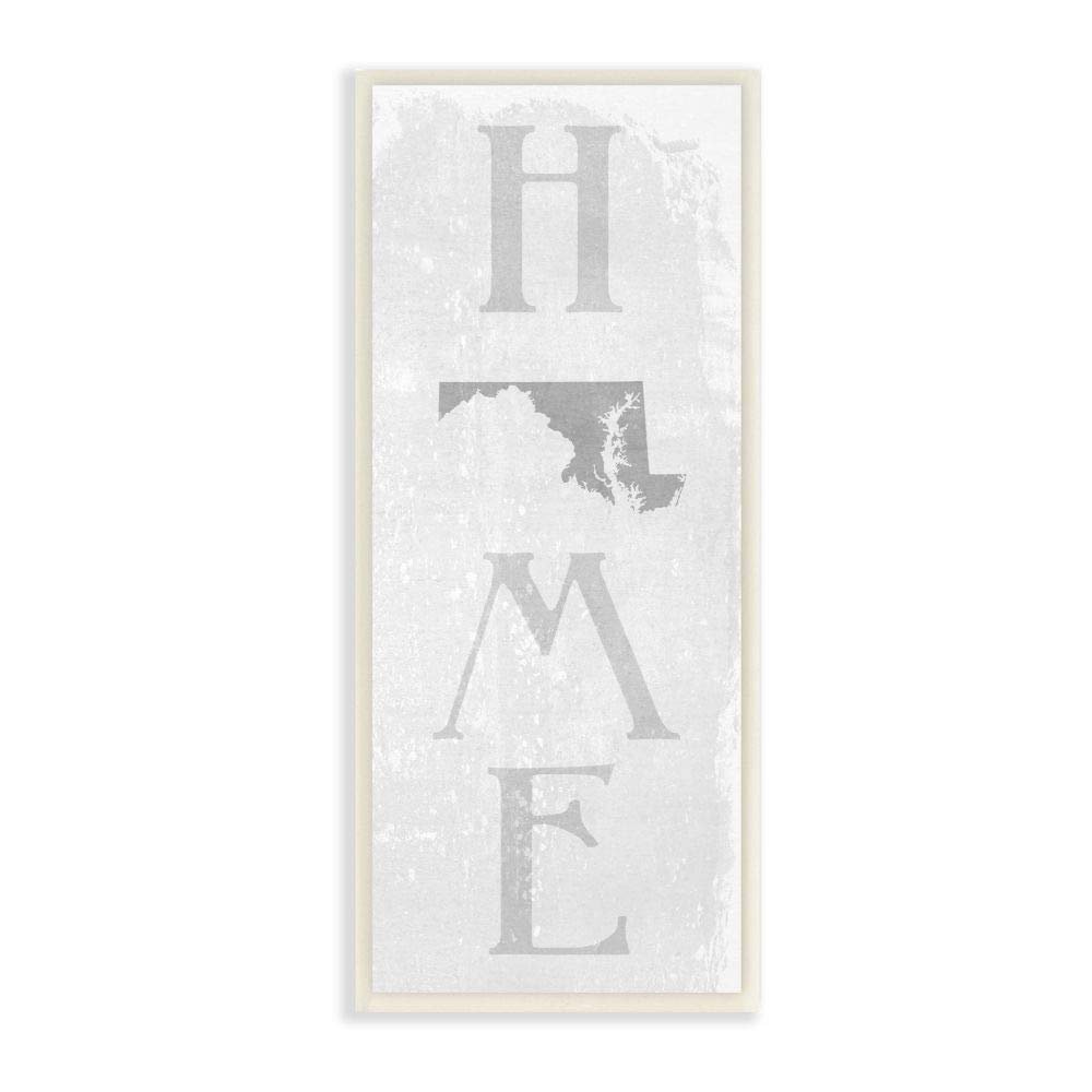 Stupell Industries Maryland Home State Map Grey Textured Word Design Wall Plaque Art by Daphne Polselli, 7 x 0.5 x 17, Multi-Color