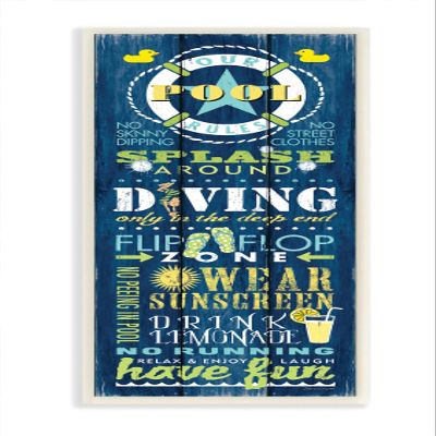 Pool Rules Colorful Word Design, 7 x 17 Inch Mounted Print on Wall Plaque