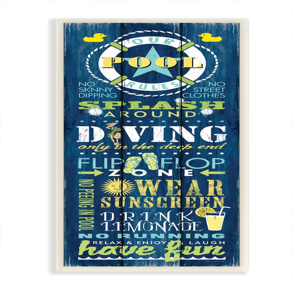 Pool Rules Colorful Word Design, 7 x 17 Inch Mounted Print on Wall Plaque