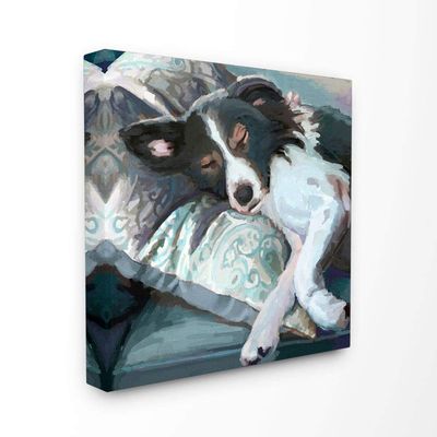 Stupell Industries Dog Sleeping Animal Pet Blue Painting Canvas Wall Art, 17 x 17, Multi-Color