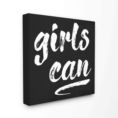 Stupell Industries Girls Can Fashion Modern Black and White Textured Word Design