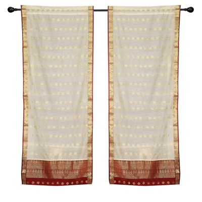 2 Cream Bohemian Indian Sari Curtains Rod Pocket Living Room -60W x 96L