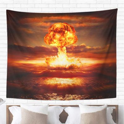 Topyee Home Decorative Tapestry Wall Hanging Red Atomic Explosion Nuclear Bomb in Ocean Yellow Mushroom 60" L x 80" W Tapestries Wall Blanket for Dorm Living Room Bedroom