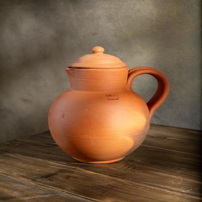 Village Decor Handmade Clay Water Jug With Lid | Carafes Pitcher Capacity 67 oz 2000 ml.