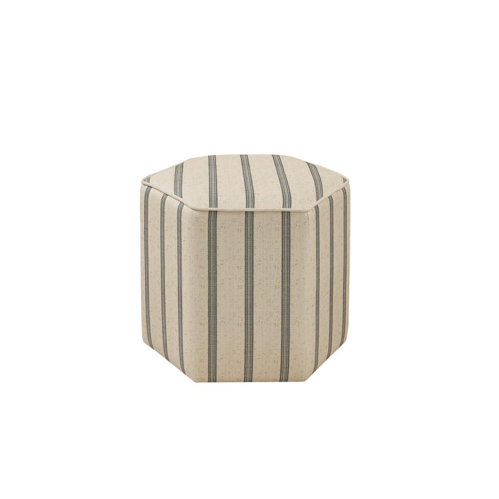 Martha Stewart Ellen Accent Ottoman - Solid Wood Frame, Soft Fabric, Hexagonal Small Stool Chair - Modern Foam Padded Top Footstool Living Room Furniture Natural, 18" W x 18" D x 16" H, Natural
