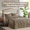 Madison Park Quebec Split Corner Quilted Bedspread Classic Traditional Design All Season, Lightweight, Bedding Set, Matching Shams, King, Damask Quilted Khaki 3 Piece view 2
