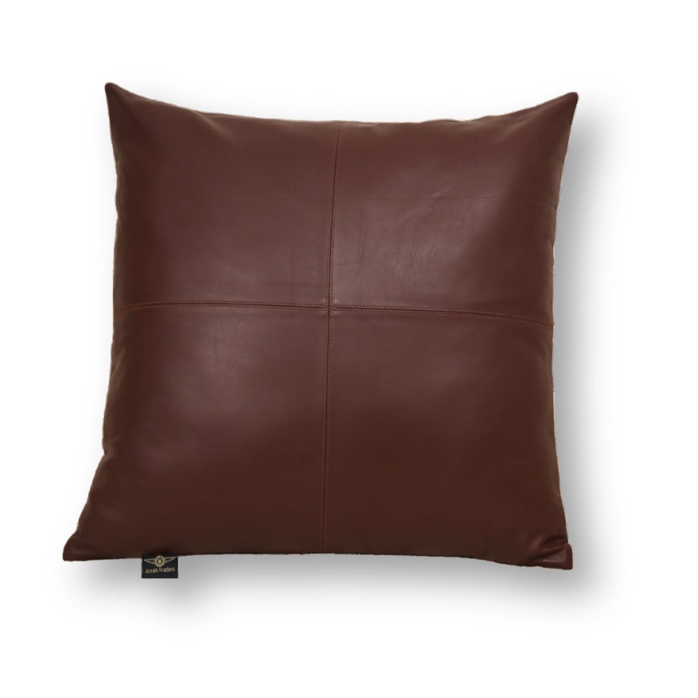 Azrah Traders Lambskin Leather Pillow Cover - Sofa Cushion Case - Decorative Throw Covers for Living Room & Bedroom, 16x16 Inches - Dark Brown Plain Pack of 2
