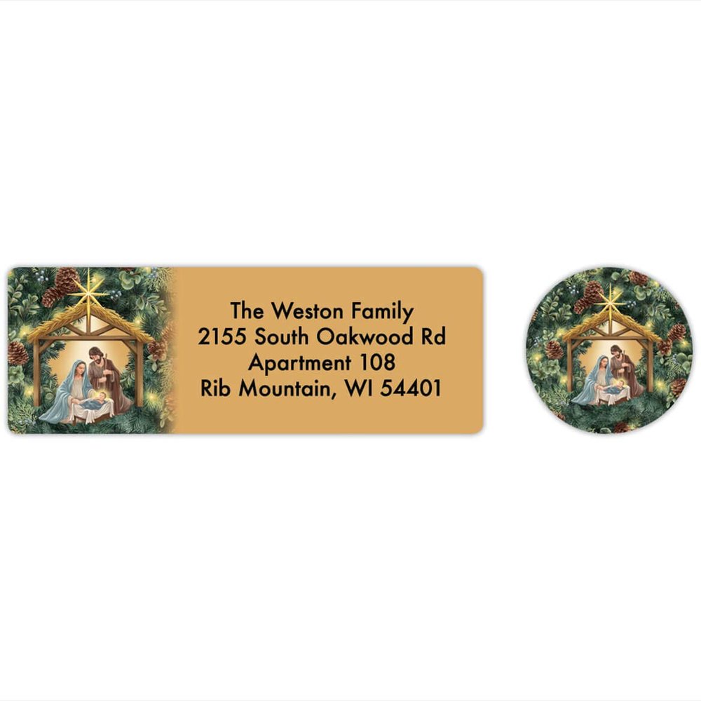 Holiday Peak Custom Nativity Wreath Labels & Envelope Seals 20