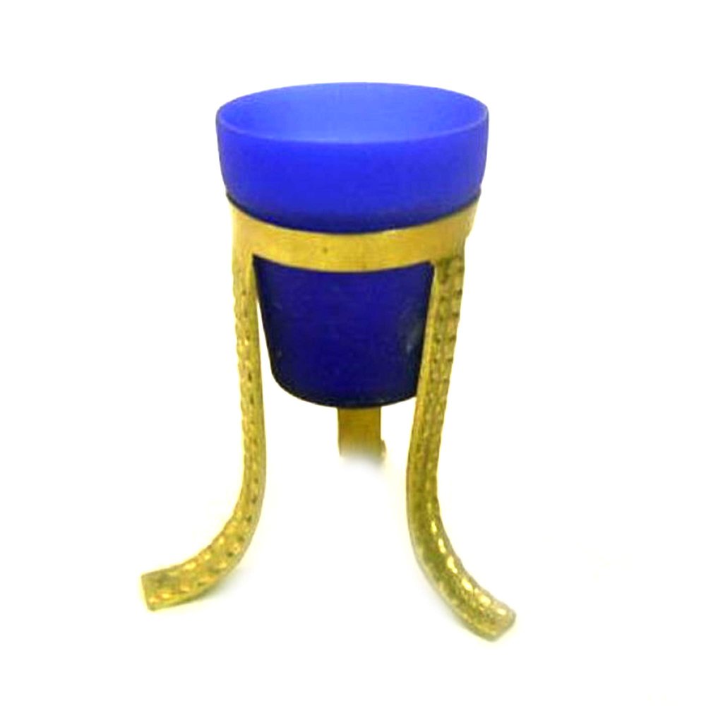 Small Glass Vase with Brass Stand, Assorted Colors, 5"