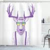 Ambesonne Antlers Shower Curtain, Illustration of Deer Dressed up Like Cool Hipster Fashion Creative Fun Animal, Cloth Fabric Bathroom Decor Set with Hooks, 69" W x 84" L, Violet Blue view 1