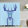 Ambesonne Antlers Shower Curtain, Illustration of Deer Dressed up Like Cool Hipster Fashion Creative Fun Animal, Cloth Fabric Bathroom Decor Set with Hooks, 69" W x 84" L, Blue Indigo view 1