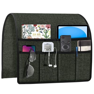 Joywell Remote Control Caddy for Chair Arm Couch Armrest Organizer Non Slip Sofa Armchair Caddie with 6 Pocket Storage for Magazine, Tablet, Phone, iPad, Dark Grey