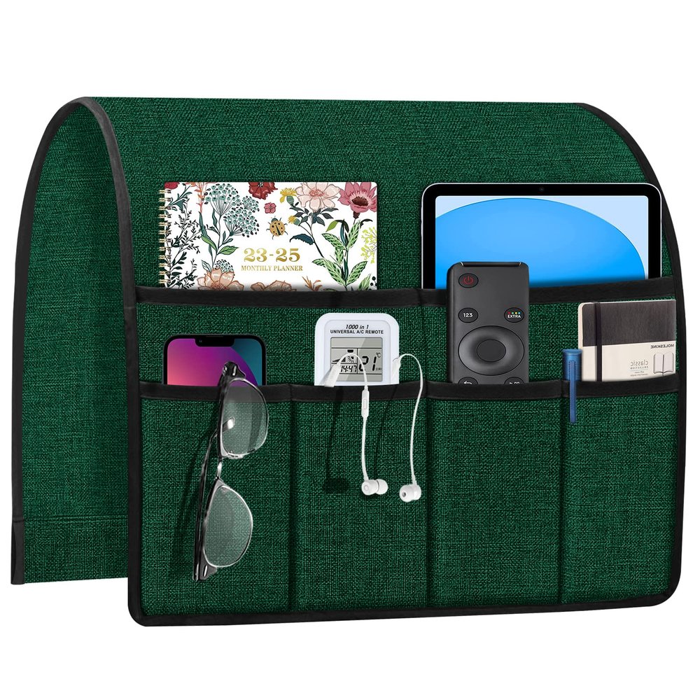 Joywell Chair Remote Holder for Couch Recliner Armrest Organizer Non Slip Sofa Armchair Caddie with 6 Pocket Storage for Magazine, Tablet, Phone, iPad, Dark Green